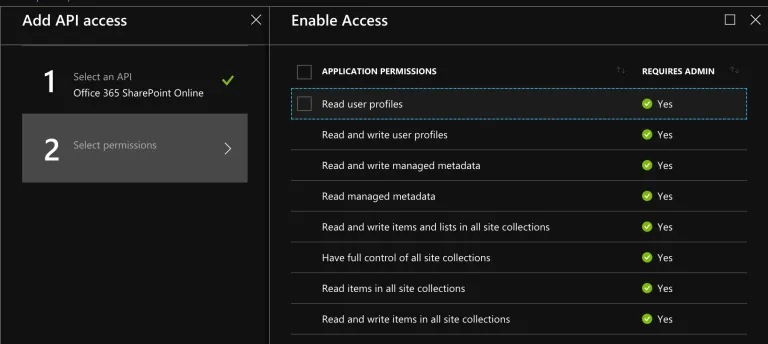 Application registration Office 365 SharePoint Online permissions