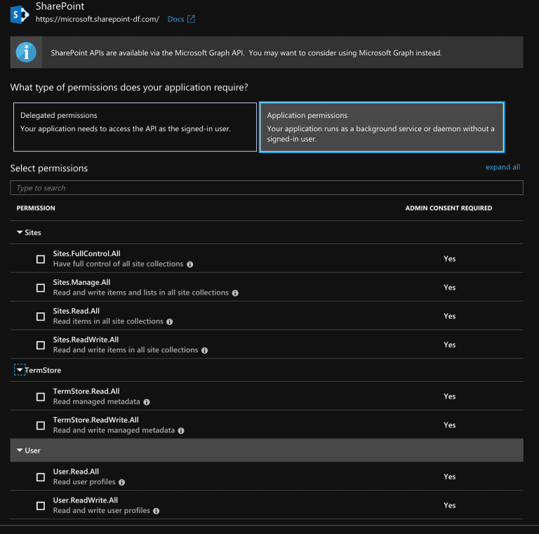 Application registration (Preview) SharePoint permissions